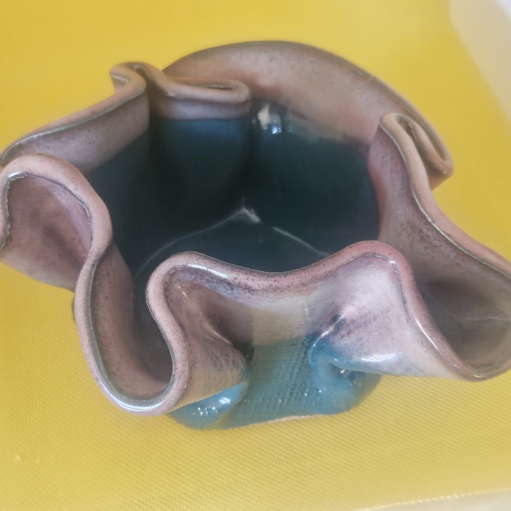 Ruffled Ceramic Decor in Pink and Teal